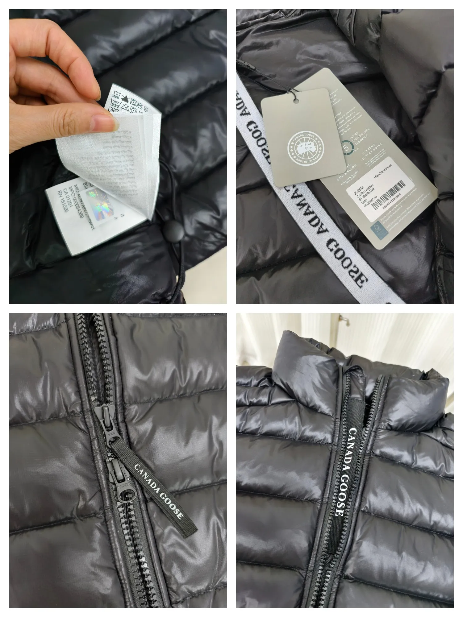 P880 2228M model (high version) Canada goose Crofton down jacket, this is a down jacket suitable for late autumn and early winter: on cold and rainy mornings, it can be used as a layer of warmth inside the rainproof jacket, and can be worn alone in the late autumn and early winter with a little bit of coolness. Filled with white duck down. The Crofton Jacket is a versatile, lightweight and versatile piece that even packs itself in for easy transport. The inner layer has removable elastic straps, making the jacket easy to carry on the shoulder and hands-free. 2 zippered hand pockets with fleece fabric on the knuckle side for softness and warmth. Color: black with black label, black with red label, ocean blue, superoxide blue, silver birch red label, silver birch black label Size: XS-2XL